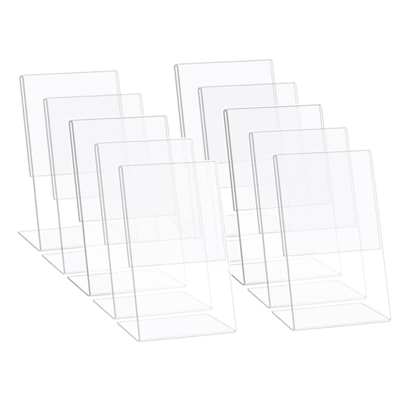 HESIN 10 Pack Acrylic Sign Holder 3.5x 5 Acrylic Store Price Tag L shape Portrait Version Rack with Slant Back for Notice, Info, Menu, Price Sheet, Photo, or Any Literature (10 Pack) - Image 1